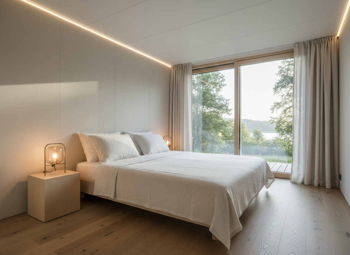 Minimalistischer Schlafbereich im Tiny House Wohnmodul